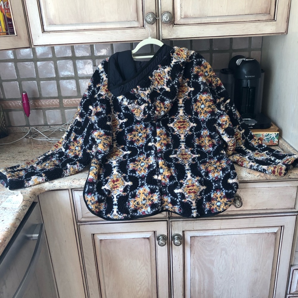 Free People Movement Elevation Jacquard Reversible Fleece Jacket Black Gold Blue - Picture 4 of 10